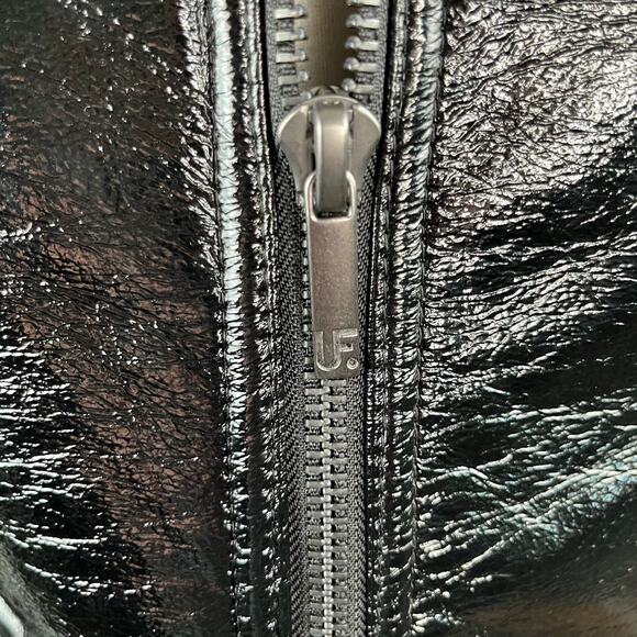 Revolve Unreal Fur Wet Look Aviator Biker Jacket Faux Leather/Fur Black L NWT - Picture 8 of 16